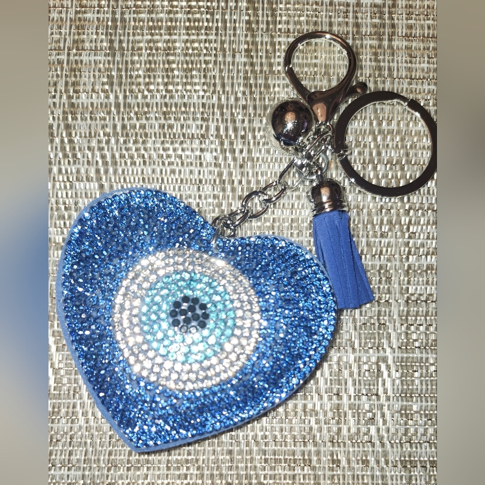 Blue Evil Eye Heart Keychain With Tassle